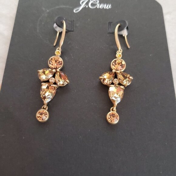 ✨ NEW J.Crew Gold Rhinestones Crystals Cluster Drop Dangle Statement Earrings ✨ - Picture 3 of 5